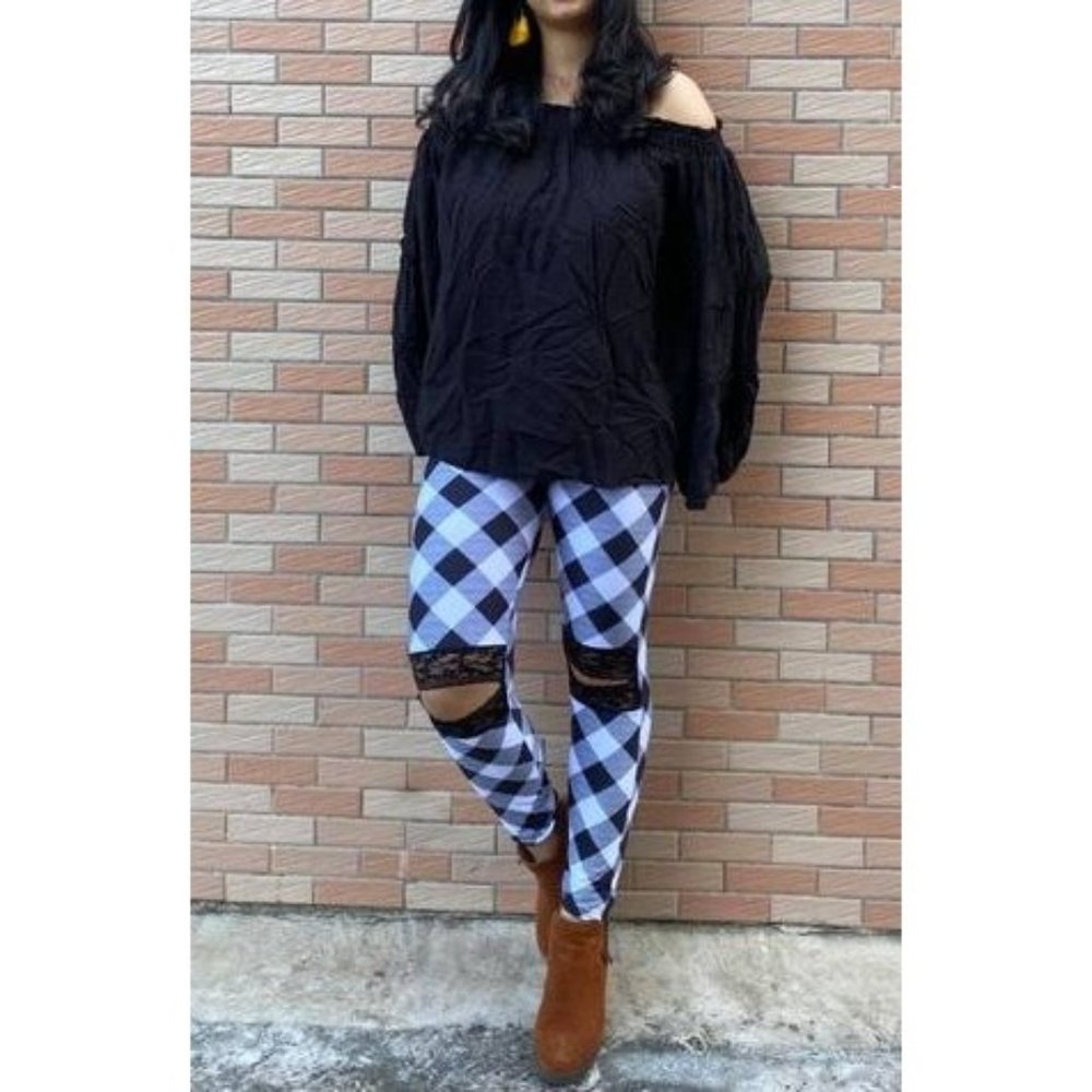 Shirley & Stone Lace Ankle Leggings, Plaid